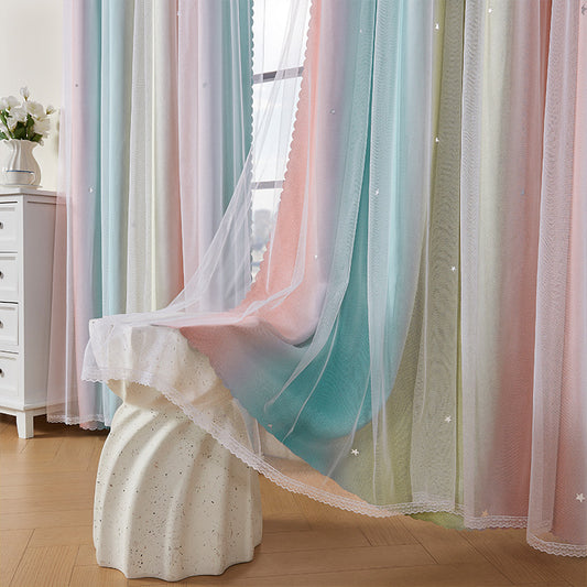Gradient Star Cutout Double Layer Sheer Curtains